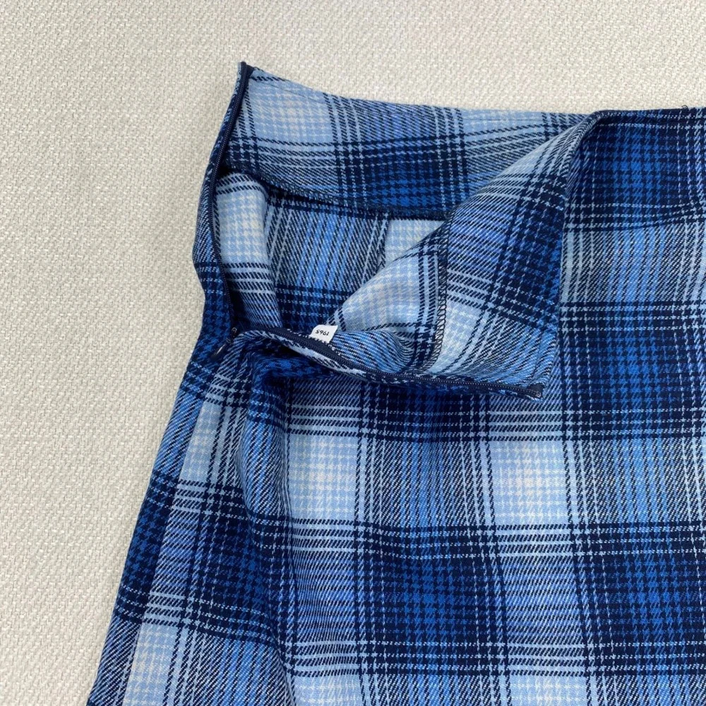 The Limited Plaid Mini Skirt Womens 12 Blue Wool Blend Italian Made Side Zip